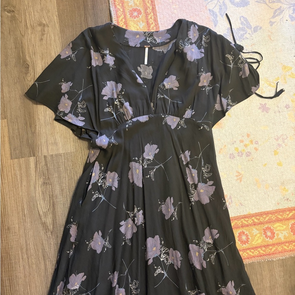 Free People Floral Black and Purple Women's Dress